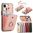 thumbnail image 1 of Wallet Case for iPhone 13, Kickstand Ring Holder Premium PU Leather Case with Crossbody Strap,Card Holder Slot Money Pocket 360°Rotation Metal Ring Grip Kickstand Cover,Rosegold, 1 of 9