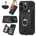 thumbnail image 1 of Wallet Case for iPhone 13 Mini, 360 Ring Holder Stand with Card Holder Premium Retro Leather Shockproof RFID Blocking Magnetic Clasp Hand Strap for Women Men For iPhone 13 Mini, Black, 1 of 14