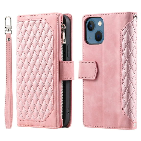 Wallet Case for iPhone 13 Mini (5.4 Inch) with Kickstand Card Slots Wrist Strap Case, Magnetic Shockproof Flip Phone Cover for iPhone 13 Mini,Rosegold