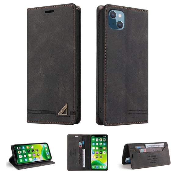 Wallet Case for iPhone 13 Mini Credit Card Holder,  [RFID Blocking] [Shockproof Interior Case] PU Leather Folio Kickstand Magnetic Flip Folding Cover Compatible with iPhone 13 Mini - 5.4",
Black