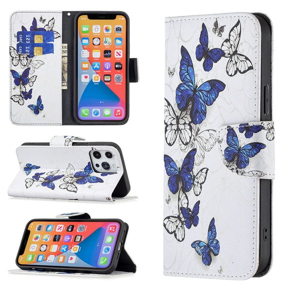Wallet Case for iPhone 13 Mini, PU Leather Flip Cover Folio Magnetic Closure Slim Shell Dual Layer Heavy Duty Protective Bumper Card Holder Book Case for Apple iPhone 13 Mini,Butterfly