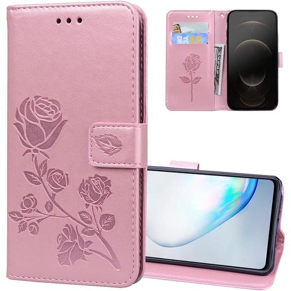 Wallet Case for iPhone 13 (Not fit iPhone 13 Pro),Classic Rose Flower Pattern Shockproof PU Leather Case with Strong Magnetic Clasp and Card Slots Holder Cover for iPhone 13 MG Pink