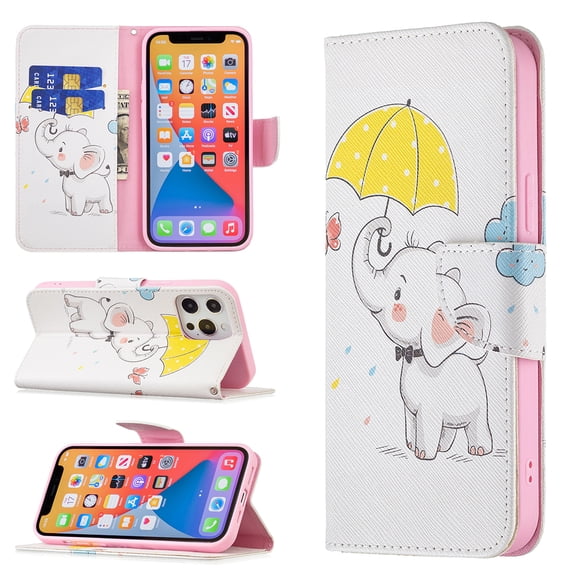 Wallet Case for iPhone 13, PU Leather Flip Cover Folio Magnetic Closure Slim Shell Dual Layer Heavy Duty Protective Bumper Card Holder Book Case for Apple iPhone 13,Elephant