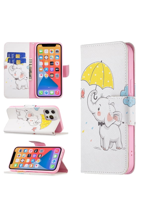 Wallet Case for iPhone 13, PU Leather Flip Cover Folio Magnetic Closure Slim Shell Dual Layer Heavy Duty Protective Bumper Card Holder Book Case for Apple iPhone 13,Elephant
