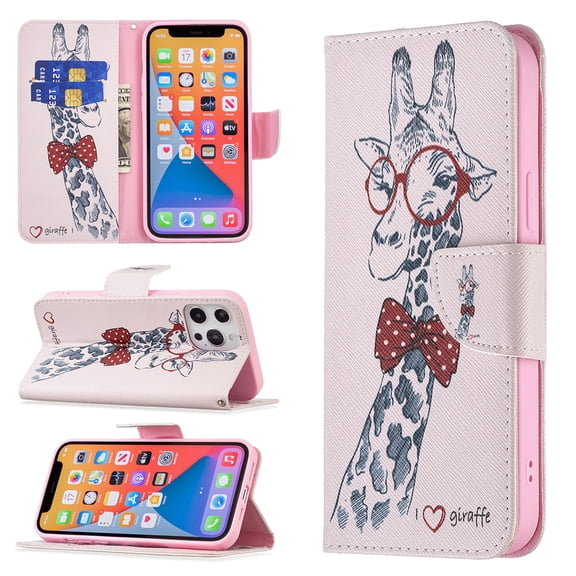 Wallet Case for iPhone 13, PU Leather Flip Cover Folio Magnetic Closure Slim Shell Dual Layer Heavy Duty Protective Bumper Card Holder Book Case for Apple iPhone 13,Giraffe