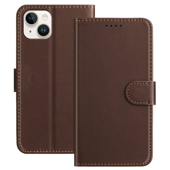 Wallet Case for iPhone 13 Phone Case with Card Holder, Magnetic PU Leather Stand Flip Folio Phone Cover for Women Men Girls Boys, Credit Card Slot Purse & Protective TPU Bumper, Brown