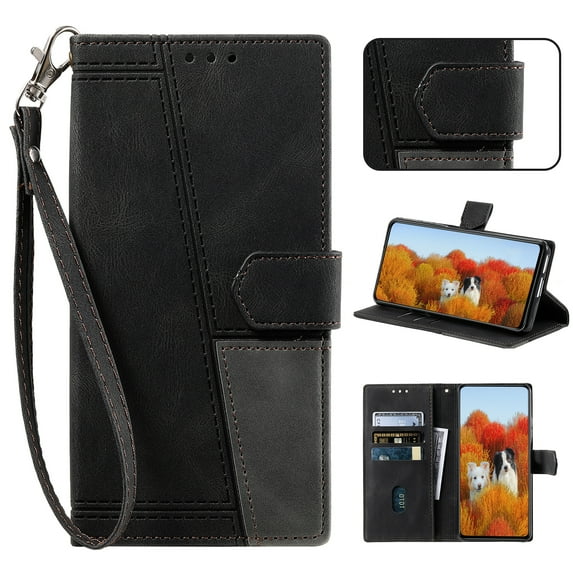 Wallet Case for iPhone 13, Premium PU Leather Magnetic Flip Folio Kickstand Case with RFID Blocking Credit Card Slots,Magnetic Clasp Shockproof Phone Case with Detachable Wrist Strap,Black