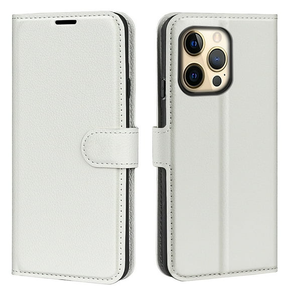 Wallet Case for iPhone 13 Pro 6.1", Magnetic Protective PU Leather Stand Flip Case with RFID Blocking Card Slots Kickstand Magnetic Clasp TPU Shell Folio Cover-White