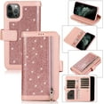 thumbnail image 1 of Wallet Case for iPhone 13 Pro 6.1 inch, Magnetic Handbag Zipper Pocket PU Leather Flip with 9 Card Slots and Wrist Strap Folio TPU Inner Stand Case - Rose Gold, 1 of 14
