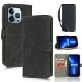 thumbnail image 1 of Wallet Case for iPhone 13 Pro,Card Slots[RFID Blocking],Durable Flip Folio Kickstand Magnetic Closure Retro Premium Leather Wallet Wrist Strap Shockproof Case For iPhone 13 Pro, Black, 1 of 1
