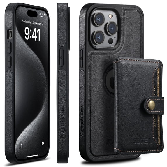Wallet Case for iPhone 13 Pro, Compatible with MagSafe Magnetic Detachable Premium PU Leather Flip Case with Card Slots Holder Kickstand Wireless Charging for iPhone 13 Pro, Black