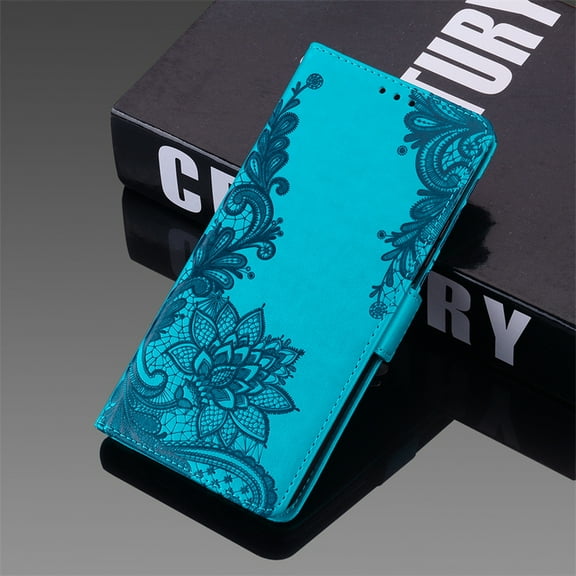 Wallet Case for iPhone 13 Pro, Flower Embossed Anti-Drop Flip Case with Card Slots Kickstand Magnetic Clasp Shockproof Folio Cover for iPhone 13 Pro 6.1 Inch,Blue
