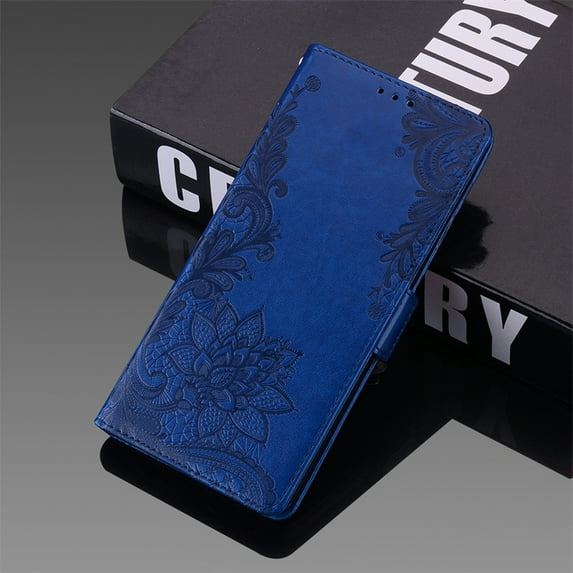 Wallet Case for iPhone 13 Pro, Flower Embossed Anti-Drop Flip Case with Card Slots Kickstand Magnetic Clasp Shockproof Folio Cover for iPhone 13 Pro 6.1 Inch,Darkblue