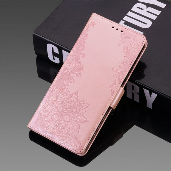 Wallet Case for iPhone 13 Pro, Flower Embossed Anti-Drop Flip Case with Card Slots Kickstand Magnetic Clasp Shockproof Folio Cover for iPhone 13 Pro 6.1 Inch,Rosegold