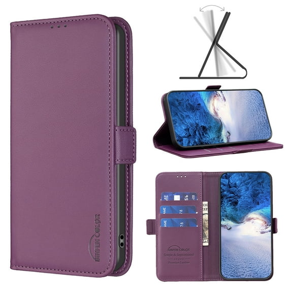 Wallet Case for iPhone 13 Pro, Magnetic PU Leather Kickstand Flip Cover with 3 Card Slots Holder TPU Shockproof Interior Folio Phone Case Compatible for iPhone 13 Pro, Darkpurple