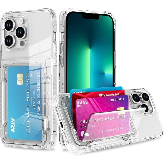 Wallet Case for iPhone 13 Pro Max with 3 Credit Card Holder Slot Shockproof Hybrid Heavy Duty Protection Clear Phone Cover Compatible with iPhone 13 Pro Max 6.7 Inch