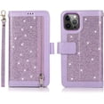 thumbnail image 1 of Wallet Case for iPhone 13 Pro Max 6.7 inch, Magnetic Handbag Zipper Pocket PU Leather Flip with 9 Card Slots and Wrist Strap Folio TPU Inner Stand Case - Purple, 1 of 14