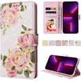 thumbnail image 1 of Wallet Case for iPhone 13 Pro Max 6.7 inch, PU Leather Phone Case Kickstand RFID Blocking Flip Case with Card Slots Wrist Strap Relief Engraved Pattern Magnetic Closure Folio Case - White Rose, 1 of 14