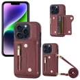 thumbnail image 1 of Wallet Case for iPhone 13 Pro Max, Classic Lychee Texture PU Leather Purse Case with Accordion Card Slots, Protective Crossbody Flip Cover with Zipper Shoulder Strap Lanyard, Winered, 1 of 8