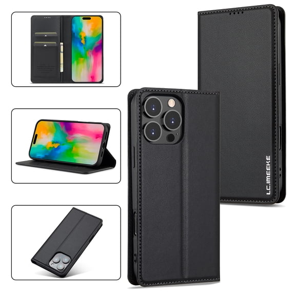 Wallet Case for iPhone 13 Pro Max, Classic Shockproof PU Leather Magnetic Flip Cover with Card Holder Stand Feature and Full Body Protection Phone Case Cover for iPhone 13 Pro Max, Black