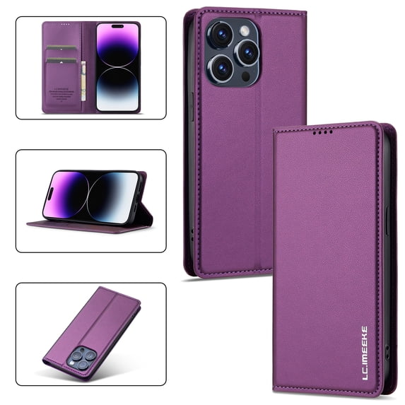 Wallet Case for iPhone 13 Pro Max, Classic Shockproof PU Leather Magnetic Flip Cover with Card Holder Stand Feature and Full Body Protection Phone Case Cover for iPhone 13 Pro Max, Purple