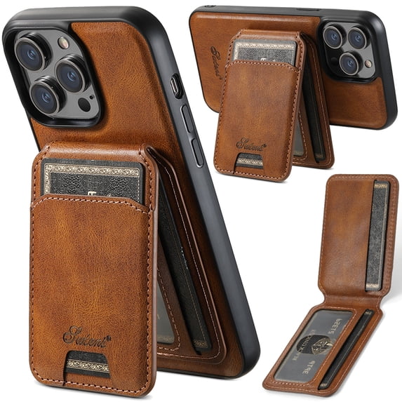 Wallet Case for iPhone 13 Pro Max, Compatible with MagSafe Magnetic Detachable Premium PU Leather Flip Case Cover with Card Slots Holder Kickstand for iPhone 13 Pro Max 6.7 Inch - Brown