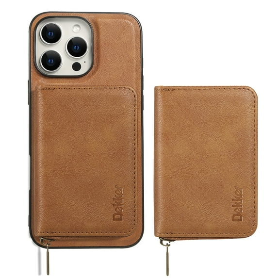 Wallet Case for iPhone 13 Pro Max Compatible with MagSafe for Men Women, Detachable Magnetic Flip Zipper Wallet with RFID Blocking Card Slots Shockproof Rugged Anti-fall Phone Case,Brown