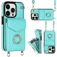 thumbnail image 1 of Wallet Case for iPhone 13 Pro Max, Luxury PU Leather Shoulder Strap Lanyard Crossbody Back Card Slot Bag Magnetic Cover with RFID Blocking Ring Holder Kickstand Soft TPU Bumper Case,Mint, 1 of 10