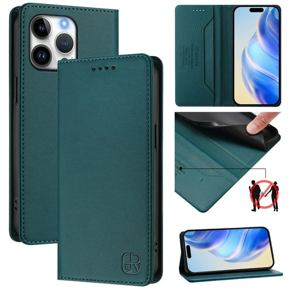 Wallet Case for iPhone 13 Pro Max, Magnetic Closure PU Leather Flip Phone Case for Men Women with RFID Blocking Card Holder Kickstand, Shockproof Protection Cover for iPhone 13 Pro Max, Darkgreen