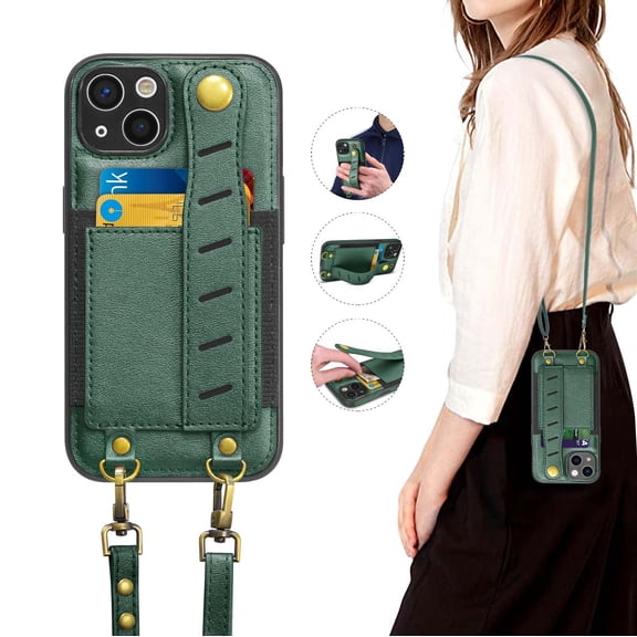 Wallet Case for iPhone 13 13 Pro 13 Pro Max, Njjex PU Leather Crossbag Lager Capacity [Shoulder Straps] [Card Slots] Flip Folio Wallet Case Cover -Green