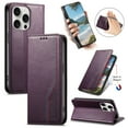 thumbnail image 1 of Wallet Case for iPhone 13 Pro Max, PU Leather Flip Cover with Elastic Wristband, Kickstand Shockproof Card & Cash Slots, Magnetic Closure Drop Protective Rugged Phone Cover, Purple, 1 of 15