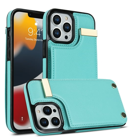 Wallet Case for iPhone 13 Pro Max, Vintage Premium PU Leather Ultra Slim Case with Card Holder, Protective Anti-drop Magnetic Clasp Phone Case for Apple iPhone 13 Pro Max 6.7 inch, Mint