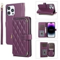thumbnail image 1 of Wallet Case for iPhone 13 Pro Max Zipper Purse Cover, PU Leather Wrist Strap and Chain Strap Crossbody Case with Card Holder Shockproof Full Body Protection Phone Case for Women Girls, Darkpurple, 1 of 9