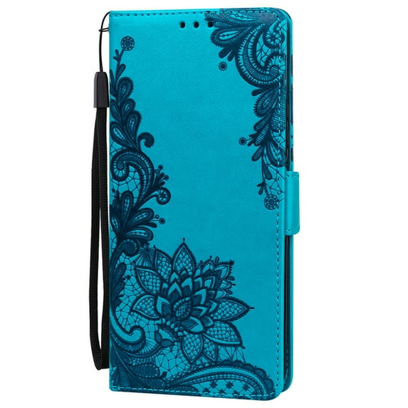 Wallet Case for iPhone 13 Pro, PU Leather Flower Embossed Shockproof Protective Folio Case with Card Slots Kickstand Magnetic Flip Phone Cover for iPhone 13 Pro(6.1 inch),Blue