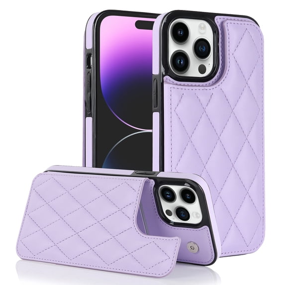 Wallet Case for iPhone 13 Pro, RFID Blocking Card Slots Holder PU Leather Fashion Back Flip Cover with Kickstand Magnetic Buttons Shockproof Case for iPhone 13 Pro,Purple