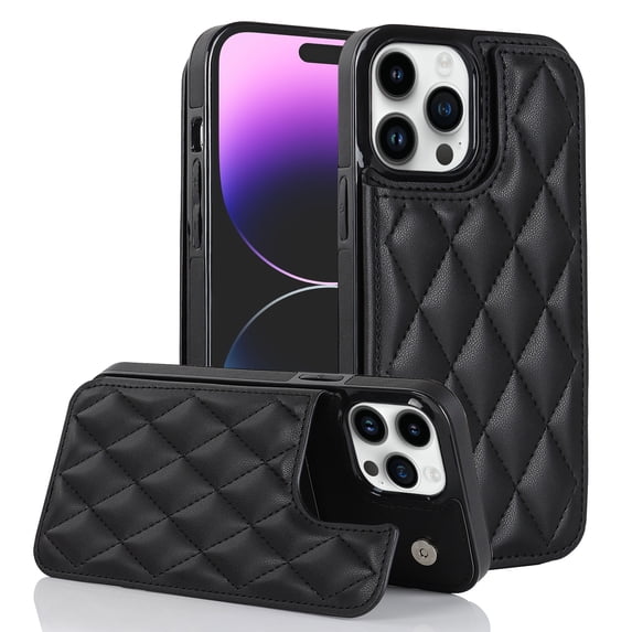 Wallet Case for iPhone 13 Pro, RFID Blocking Card Slots Holder PU Leather Fashion Back Flip Cover with Kickstand Magnetic Buttons Shockproof Case for iPhone 13 Pro,Black