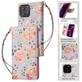 thumbnail image 1 of Wallet Case for iPhone 13 Pro with RFID Blocking Credit Card Slots Holder, Cute Patterned Gold Brushing Magnetic Flip Kickstand Wrist Strap Cover For iPhone 13 Pro, Rural Rose, 1 of 8