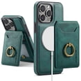 thumbnail image 1 of Wallet Case for iPhone 13 Pro,Ring Holder,Compatible with MagSafe Magnetic RFID Blocking Detachable Premium PU Leather Case with Card Slots Holder Kickstand Wireless Charging,Green, 1 of 10