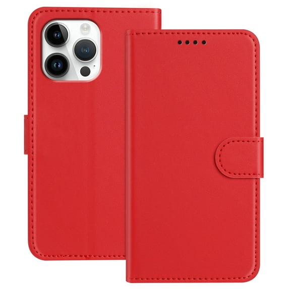 Wallet Case for iPhone 13 Pro, Shockproof PU Leather Magnetic Flip Cover with Credit Card Holder, Kickstand Feature and Full Body Protection, Rugged Phone Case for iPhone 13 Pro, Red