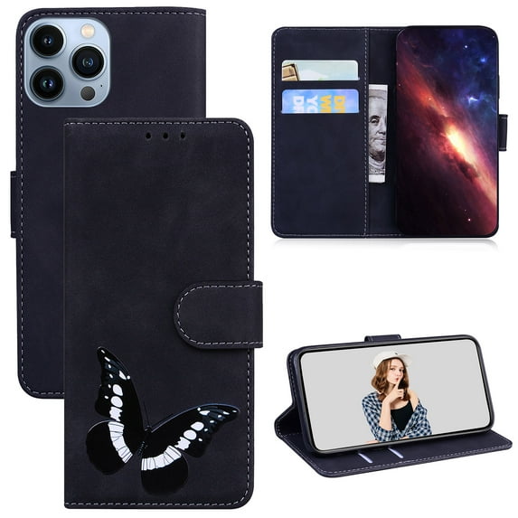 Wallet Case for iPhone 13 Pro, Shockproof TPU Inner Case with RFID Blocking Credit Card Holders, PU Leather Folding Book Flip Magnetic Phone Cover for iPhone 13 Pro - Black