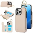 thumbnail image 1 of Wallet Case for iPhone 13 Pro with Shoulder Strap & RFID Blocking Card Slots Holder Kickstand & Finger Ring, Magnetic Flip Folio Zipper Purse Case, PU Leather Cover Handbag, White, 1 of 9