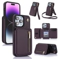 thumbnail image 1 of Wallet Case for iPhone 13 Pro with Wrist and Shoulder Strap, Card Holder Kickstand Feature Flip Zipper PU Leather RFID Blocking Magnetic Buckle Phone Cover for iPhone 13 Pro, Purple, 1 of 8