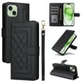 thumbnail image 1 of Wallet Case for iPhone 13, Vintage Wrist Strap Kickstand Credit Card Slots Magnetic Closure PU Leather Shockproof Drop Protective TPU Shell Compatible with iPhone 13, Black, 1 of 7