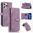 thumbnail image 1 of Wallet Case for iPhone 13 with Zipper Pouch,Magnetic PU Leather Flip Folio Stand Card Slot with Hand Strap and Cross Body Strap Case Cover for iPhone 13, Purple, 1 of 9