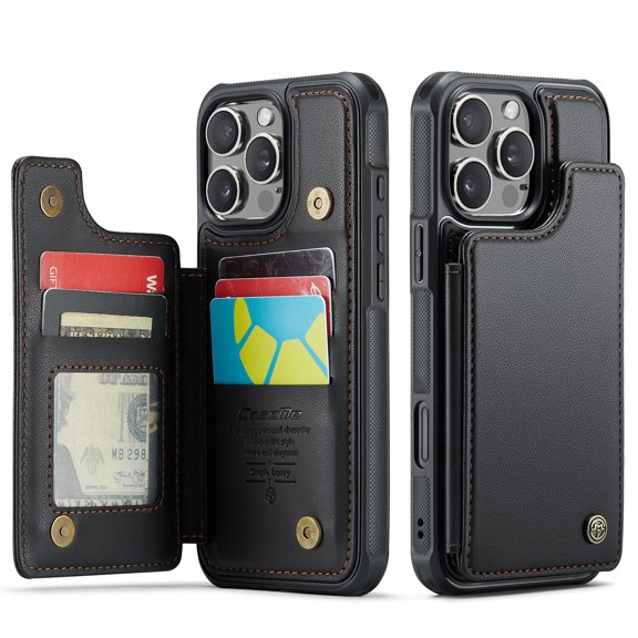 Wallet Case for iPhone 14/15/16/17 Plus, Pro, Pro Max, Soft PU Leather Flip Cover, RFID Blocking Card Holder Kickstand, Slim Protective Phone Case for Men Women