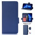 thumbnail image 1 of Wallet Case for iPhone 14 6.1 Inch, Soft Silicone Lychee Pattern PU Leather Shockproof Flip Cover with Card Slots Holder Magnetic Clasp Lock Drop Resistant Kickstand Phone Case,Darkblue, 1 of 5