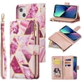thumbnail image 1 of Wallet Case for iPhone 14 6.1 inch, Premium Vintage PU Leather Magnetic Closure Handbag Zipper Pocket Case Kickstand Card Slots with Wrist Strap Shockproof Flip Case - Marble Purple, 1 of 11