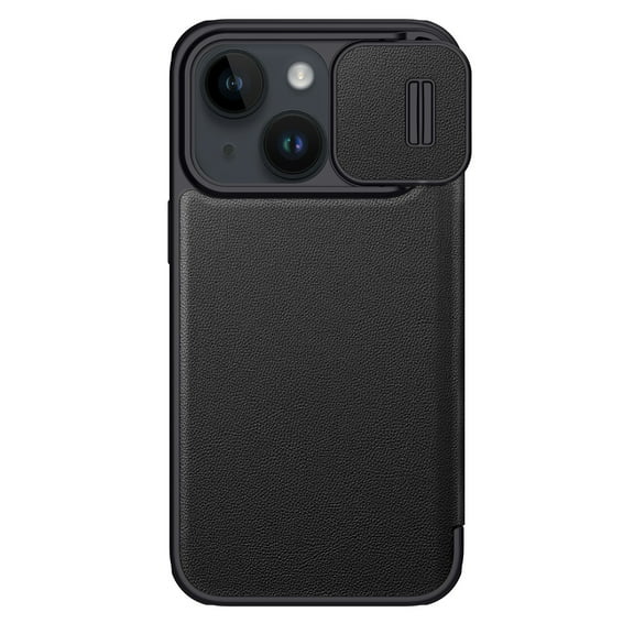 Wallet Case for iPhone 14 with Camera Lens Sliding Cover Card Slots Holder, Premium PU Leather Shockproof Lens Protection Flip Folio Case for iPhone 14,Black