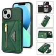 thumbnail image 1 of Wallet Case for iPhone 14 with Card Slots Zipper Pocket Kickstand Function Crossbody Detachable Shoulder Strap Shockproof Purse Case for iPhone 14,Green, 1 of 7