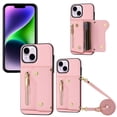 thumbnail image 1 of Wallet Case for iPhone 14, Classic Lychee Texture PU Leather Purse Case with Accordion Card Slots, Protective Crossbody Flip Cover with Zipper Shoulder Strap Lanyard for iPhone 14, Pink, 1 of 8